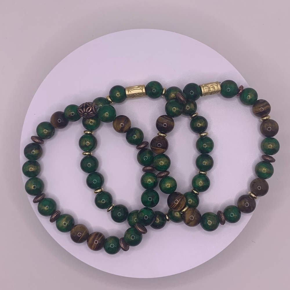 Men’s Jade, Tiger Eye and Gold Bracelets